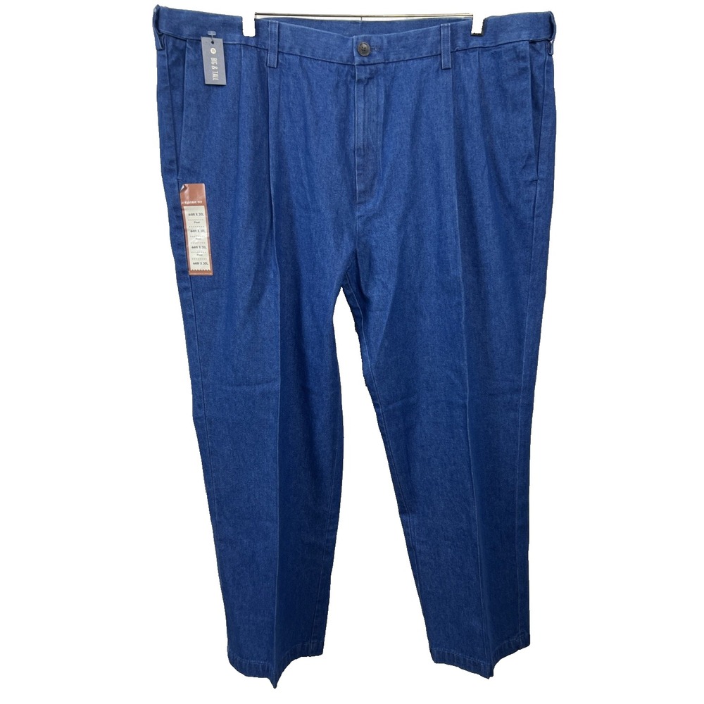 Haggar Denim Pants Mens 44W X 30L Blue Pleated Work To Weekend Casual A43